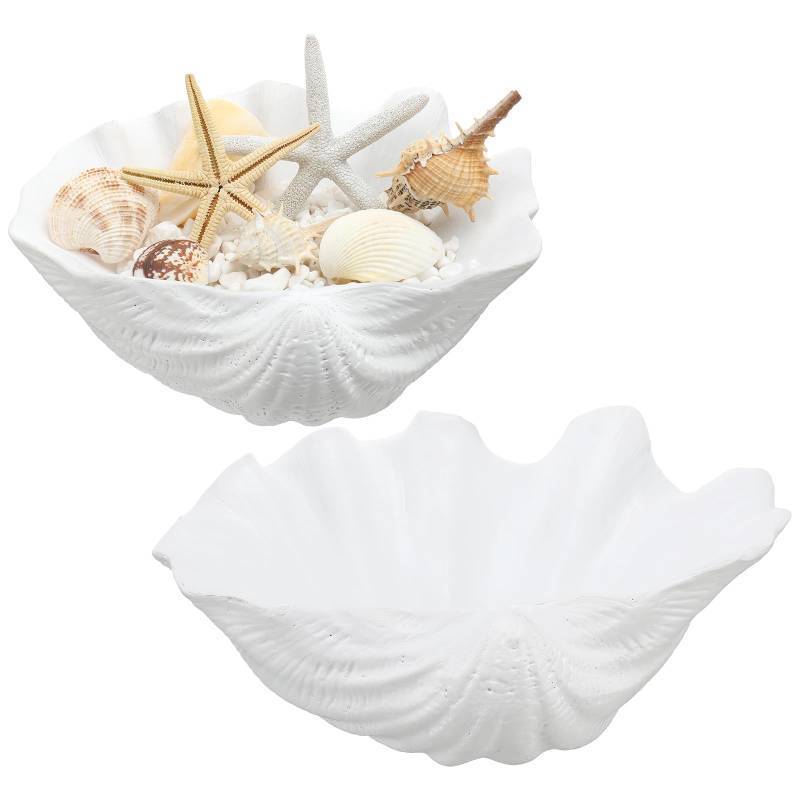 lot 11020 image: Maxcheck 2 Pcs Large White Seashells Oyster Decorative Bowl Resin Clamshell Nautical Clamshell Bowl Coastal Nautical Themed Party Home Bathroom Beach Gift-10.2-1pc,8.6-1pc (Small Damage To One)