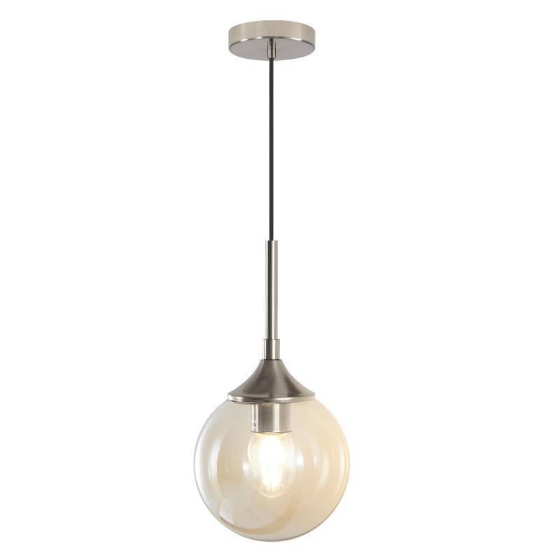 lot 11029 image: KCO Lighting 7.1 Amber Glass Pendant Light Brushed Nickel Pendant Lighting Modern Globe Pendant Light Mid Century Hanging Light Small Pendant Lights for Kitchen