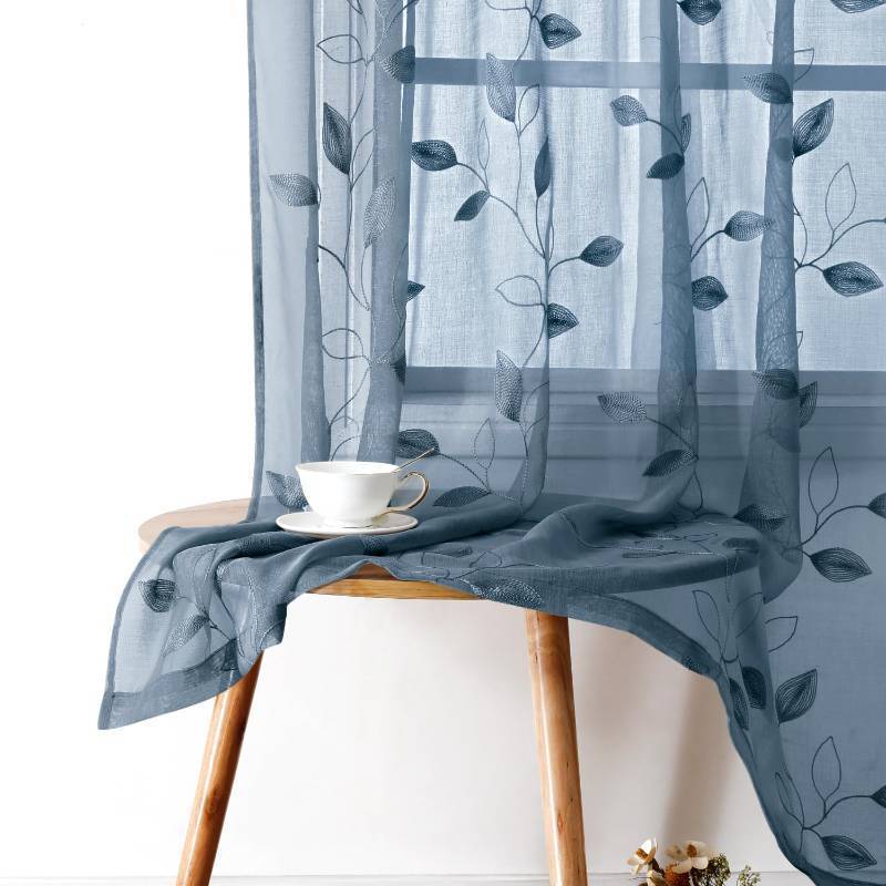 lot 14167 image: HOMEIDEAS Stone Blue Floral Sheer Curtains 96 Inches Long 2 Panels Embroidered Pattern Semi Sheer Window Curtains for Bedroom Living Room