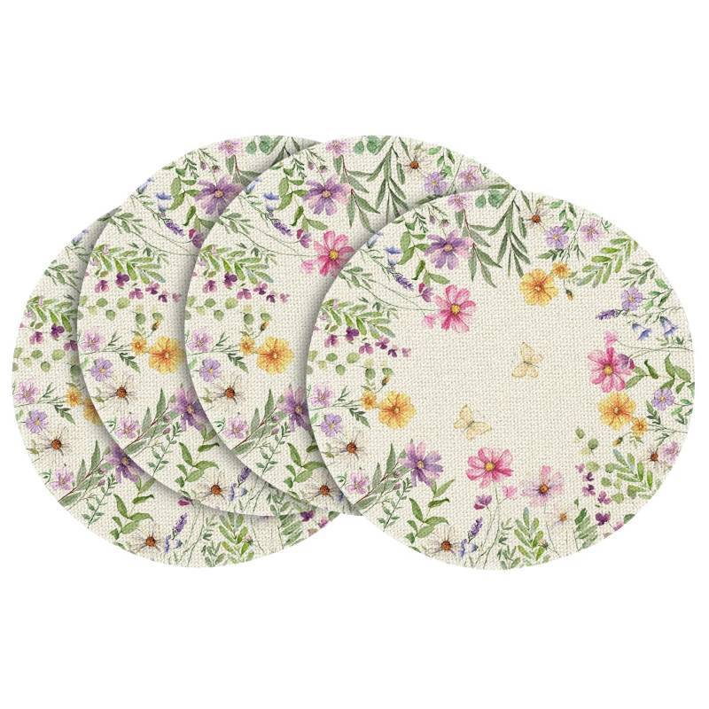 lot 12144 image: Artoid Mode Floral Butterfly Summer Round Placemats Set of 4, 14 Inch Seasonal Spring Placemats for Party Kitchen Dining Summer  (Only Two)