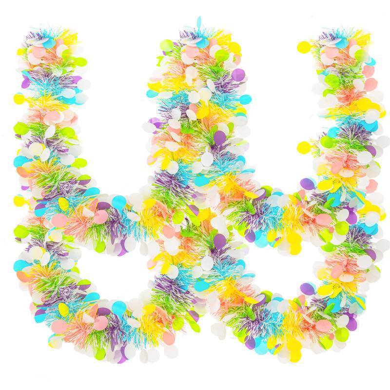 lot 19959 image: Gloreyan 33FT Easter Tinsel Garland Colorful Easter Egg Metallic Twist Tinsel Garland with Confetti Spring Hanging Tinsel Garland Decoartion for Easter Tree Stair Mantle Party Supplies