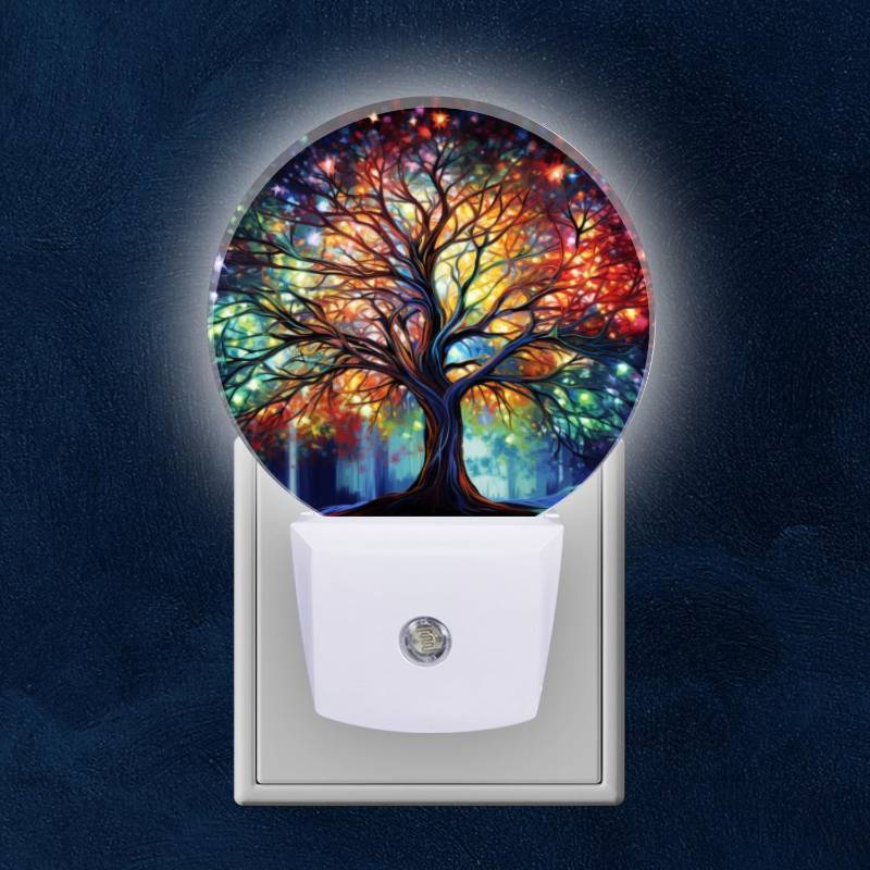 lot 20388 image: Mearafois Round LED Night Lights Lamp with Dusk to Dawn Sensor, Vibrant Tree of Life with Branches Night Light Plug Into Wall for Kids Room, Bedroom, Bathroom, Kitchen, Hallway
