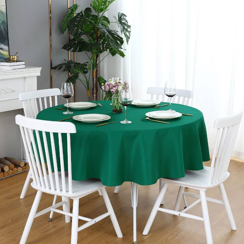 lot 12231 image: FOLINS&HOME Green Round Tablecloth 48 Inch Waterproof Heavy Duty Wrinkle Free Polyester Fabric Table Cloth, Spillproof Washable Table Cover for Parties, Camping, Picnic, Banquet, Indoor and Outdoor