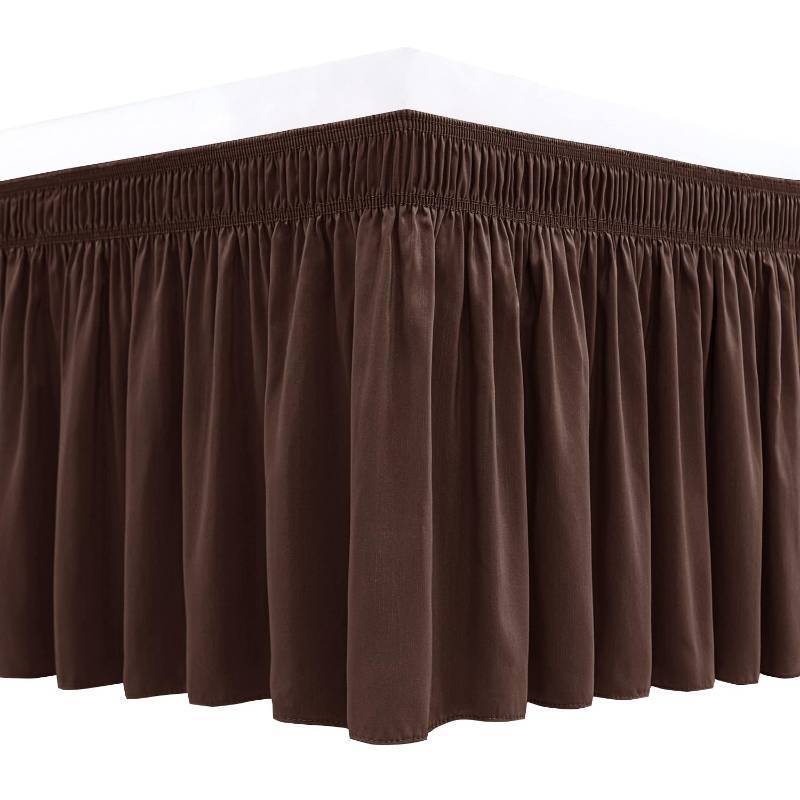 lot 14266 image: Biscaynebay Wrap Around Bed Skirts for King & Cal King Beds 18 Drop, Brown Adjustable Elastic Dust Ruffles Easy Fit Wrinkle Resistant Silky Luxurious Fabric Machine Washable