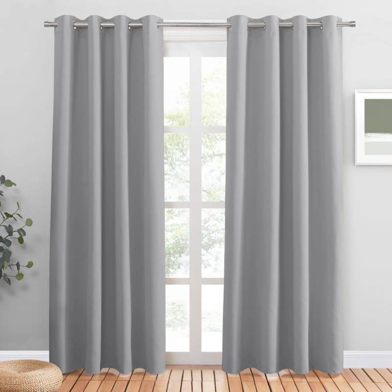 lot 14271 image: PONY DANCE Blackout Curtains for Bedroom - Noise Reductiong Window Drapes Room Darkening Curtains for Living RoomDorways, 2 Panels, 55 x 80 inch, Sliver Grey