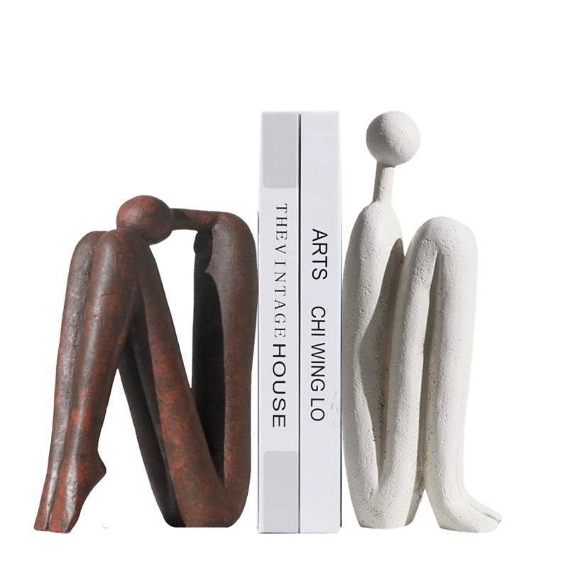 lot 13879 image: Decorative Bookends for Heavy Books, Thinker Statue Book Holders for Shelves & Office Desk, Abstract Decor Aesthetic Book Ends Stoppers, Modern Bookshelf Decoration (Cracked, Stable Neck)