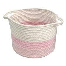 lot 20425 image: Pink Ombre Cotton Rope Storage Basket with Handles
