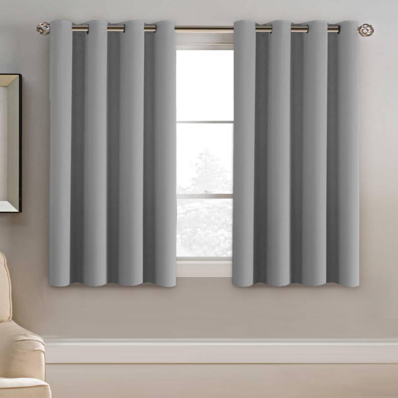 lot 12191 image: H.VERSAILTEX Blackout Curtain for Living Room Small Window Kitchen Blackout Curtains 45 inch Length Energy Saving Solid Grommet Blackout Drape, One Panel, Dove Gray, 52 W x 45 L