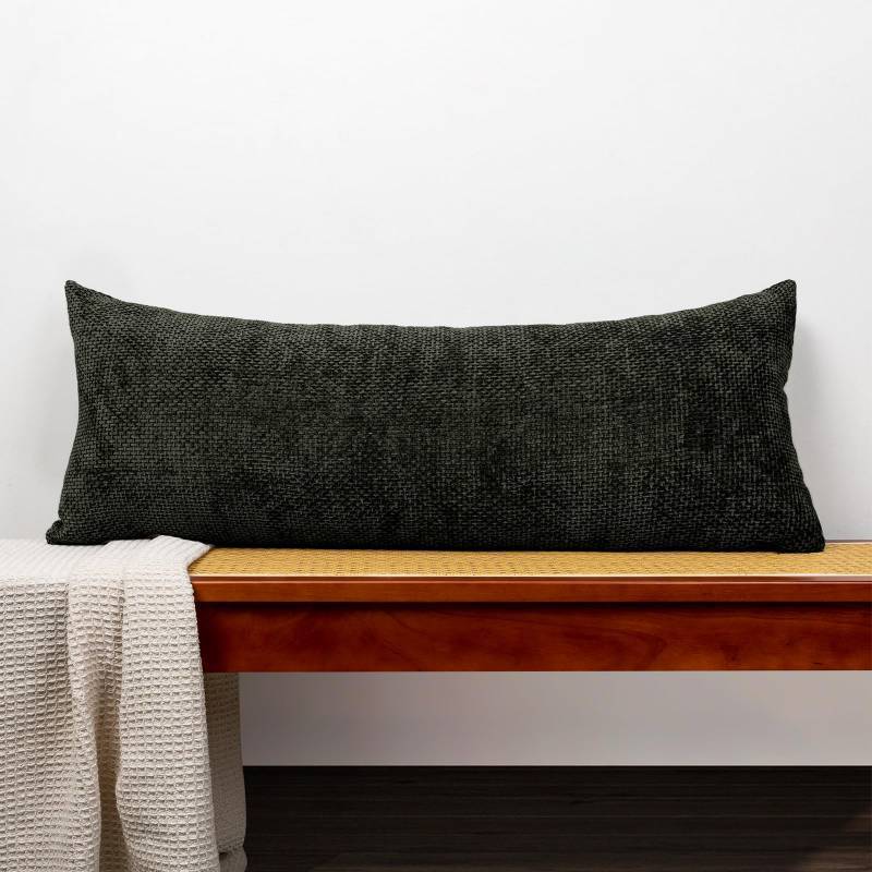 lot 12184 image: JoraLion Chenille Lumbar Pillow Cover 14x36, Black Boho Knitting Textured Soft Cushion Cover Modern Farmhouse Pillowcase Home Decor for Sofa Bed Room Livingroom, Cover Only