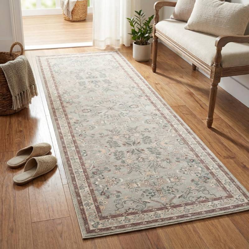 lot 14207 image: GRANNY SAYS Rug Runners for Hallways Non Slip, 2x8 Washable Runner Rug with Rubber Backing, Soft Low Pile Faux Wool Rug, Colorful Runners Rugs for Kitchen, Entryway, Living Room, Beige Floral