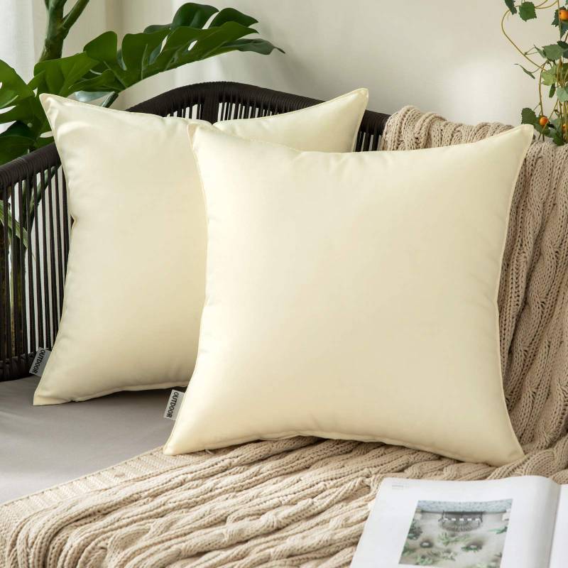 lot 14249 image: MIULEE Pack of 2 Decorative Outdoor Waterproof Pillow Covers Garden Cushion Sham Throw Pillowcase Summer Shell for Patio Tent Couch 16x16 Inch Beige