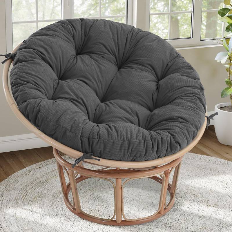 lot 13870 image: idee-home Papasan Chair Cushion,Circle Papasan Chair Cushion(Cushion Only) with Thick Corduroy Cover, 48 x 48 Inch Cushion for Egg Chair, Dark Grey