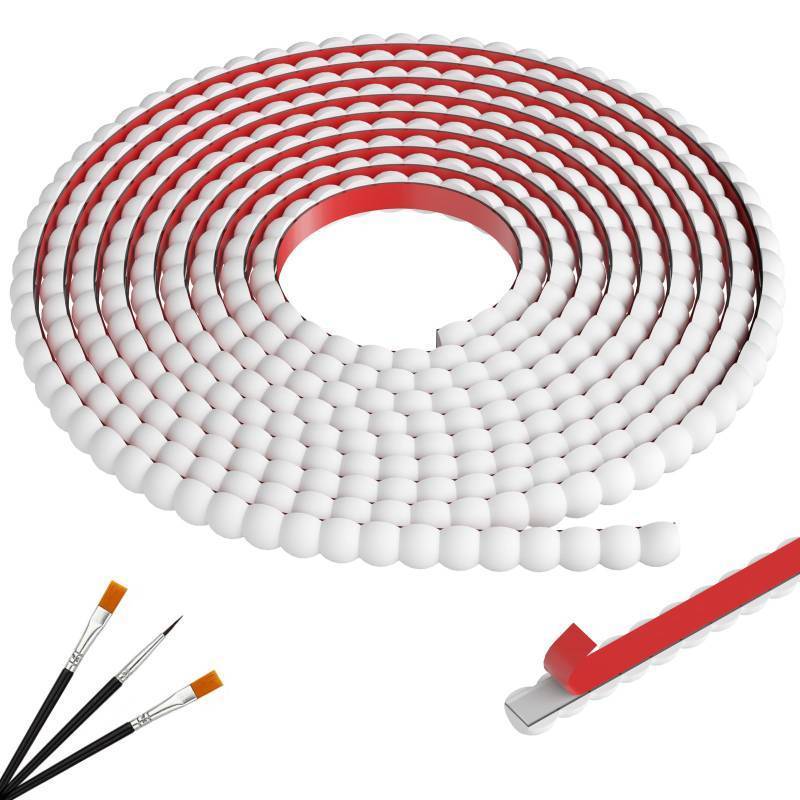 lot 12208 image: JSIWOTH 20ft Decorative Bead Pearl Wall Molding Trim, Flexible PVC Peel and Stick Trim for DIY Home D�cor, Bathroom Mirror Frames, Cabinet Edges, Door & Window Borders (White, W0.39 �T0.22)