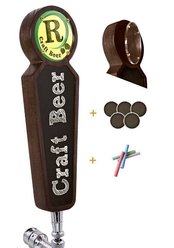 lot 20402 image: TESLYAR Wooden Beer Tap Handle for Kegerator �� Large Chalkboard Keg Tap Handle Display for Bar, Brewery, Homebrew �� Customizable Beer Faucet Handle (Brown)