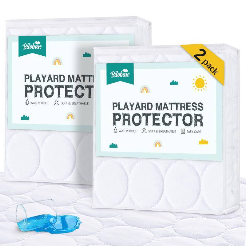 lot 19963 image: Pack and Play Mattress Pad Sheets Waterproof 2 Pack, Quilted Pack and Play Mattress Protector Cover Fitted Fits for Graco Pack n Play Playard MattressPlaypen Mattress, White, 39 x 27