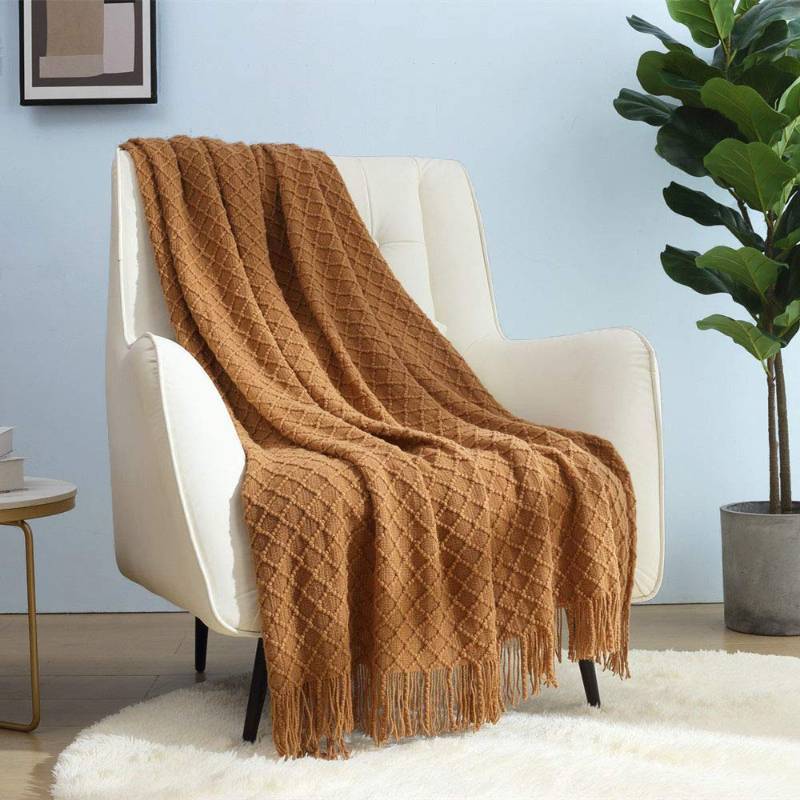 lot 20387 image: CREVENT Home Farmhouse Decor Rustic Couch Sofa Chair Bed Throw Blanket, Soft Warm Light Weight for Travelling in Spring Summer (50X60 Light Brown)