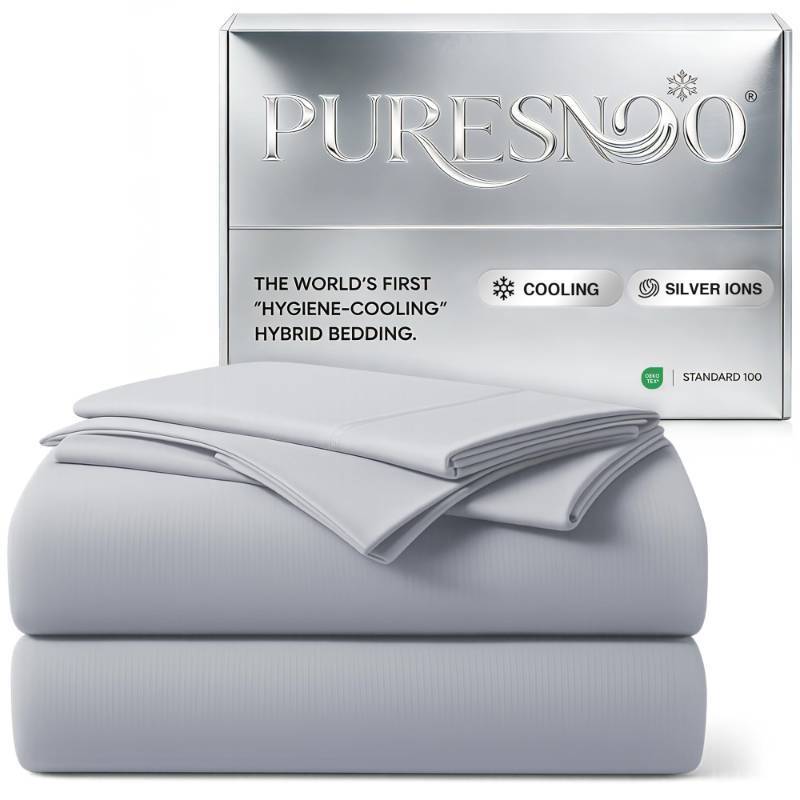 lot 13848 image: Cooling Sheet Set, Breathable & Ultra-Soft Silver Infused Bed Sheets Set for Hot Sleeper, Silky Smooth Fabric with Self-Cleaning Silver Yarn That Stays Fresh 3X Longer for Sensitive Skin (Queen, Gray)