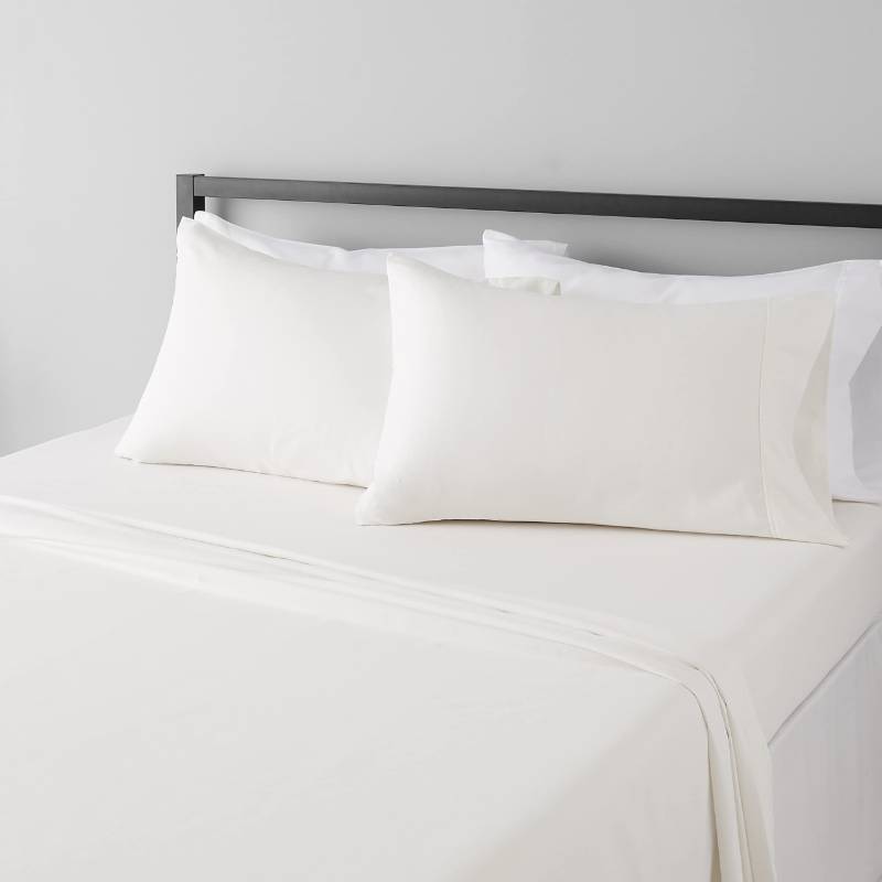 lot 19919 image: Amazon Basics Lightweight Super Soft, Wrinkle-Free, Breathable Microfiber 4 Piece Bed Sheet Set with 14-Inch Deep Pockets, Queen, Cream, Solid