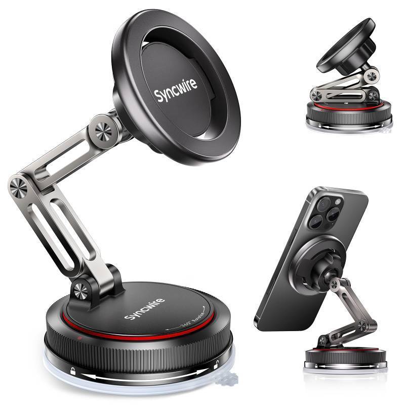 lot 14162 image: SYNCWIRE for MagSafe Car Mount 3-Axis Nano Adhesive Gel  Strong Suction Cup Magnetic Phone Holder for Dashboard & Windshield, 360° Adjustable for iPhone 17 16 15 14 13 12, Samsung, Matte Black