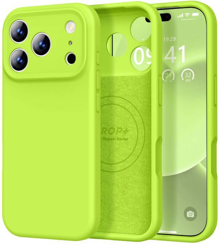 lot 12151 image: Vooii Magnetic for iPhone 17 Pro Max Case, Compatible with Magsafe (Premium Liquid Silicone) (Integrated Camera Control Button) Full Body Protective Anti-Scratch Microfiber Lining, Fluorescent Green