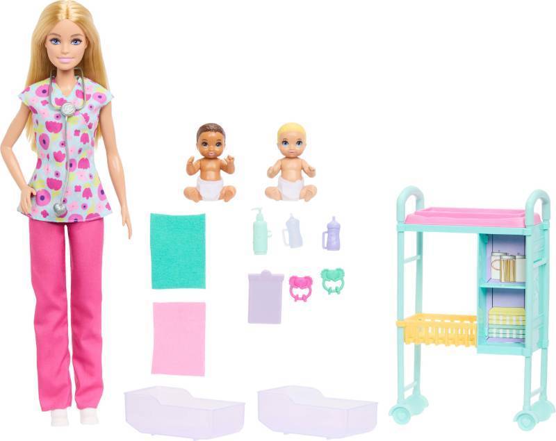 lot 4249 image: Barbie Careers Baby Doctor Playset with Blonde Fashion Doll, 2 Baby Dolls, Exam Table & Accessories