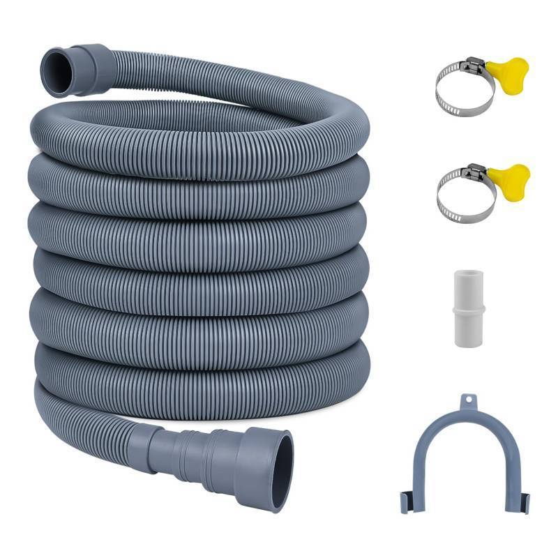 lot 12057 image: 20FT Flexible Corrugated Drain Hose for Washing Machine & Dishwasher Heavy-Duty Extension Hose with Adapter, 2 Clamps & U-Bend Holder