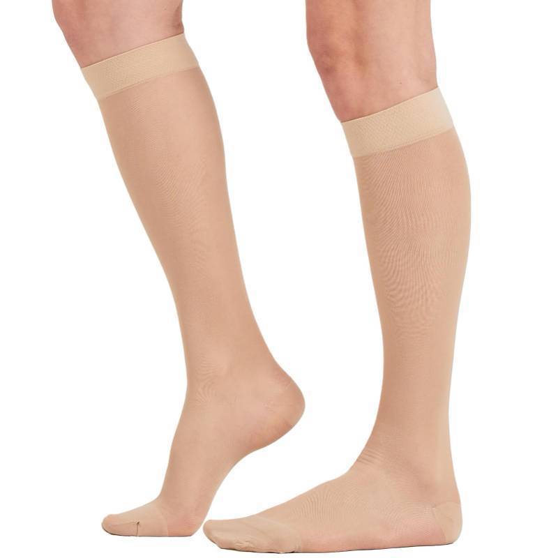lot 4254 image: 2 Pairs Sheer Compression Socks for Women - 15-20 mmHg Knee High Sheer Compression Stockings for Support Circulation Swelling Edema Work Office Travel, Beige, X-Large
