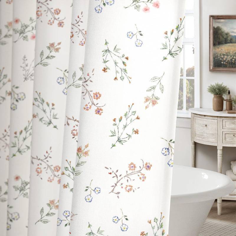 lot 4257 image: XOGUIBO Floral Farmhouse Vintage Cotton Shower Curtain, French Country Shower Curtains for Bathroom, 72Wx72H