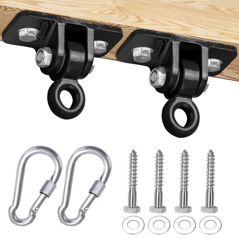 lot 12065 image: BETOOLL 2400 lb Capacity Heavy Duty Swing Hangers for Wooden Sets Playground Porch Indoor Outdoor & Hanging Snap Hooks Black of 2