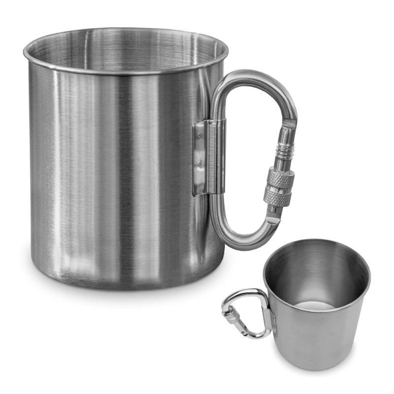 lot 4273 image: 13.5 Oz Stainless Steel Camping Mug with Carabiner - Metal Camping Cup for Traveling, Lightweight and Heat-Resistant, Durable & Easy to Hold, Drink and Clean Hiking Cup with Secure Clip for Easy Carry