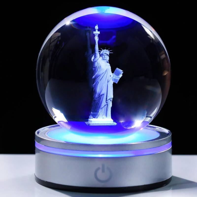 lot 4274 image: Movdyka 3D Crystal Ball Statue of Liberty Figurine New York City Souvenirs Gifts for Women Men Friends, Laser Etched Liberty Statue Ornaments Model with Light Base, USA Souvenir Decor NYC Gifts