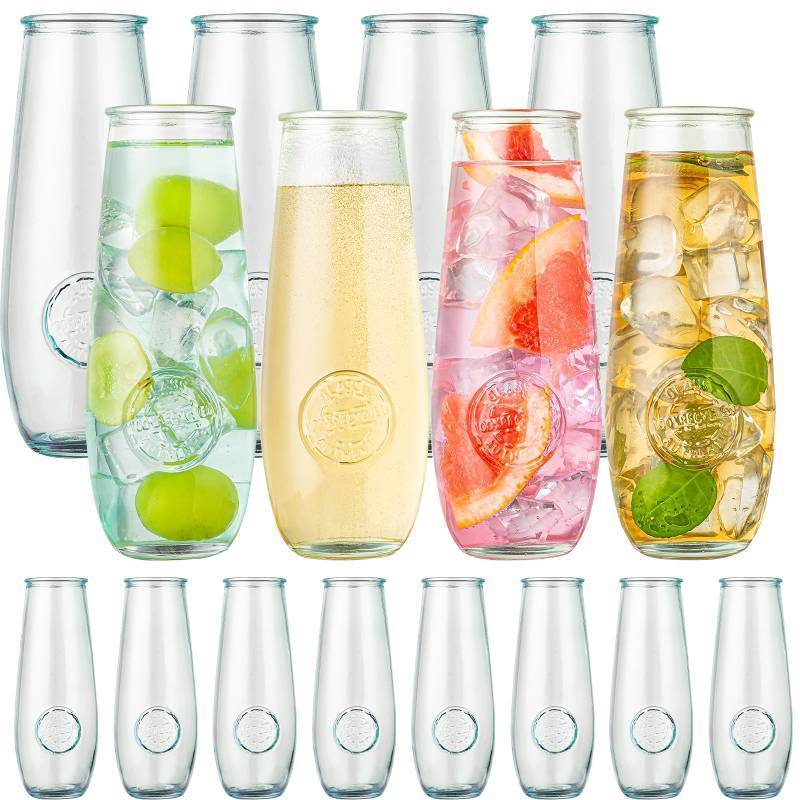 lot 13839 image: wookgreat Stemless Champagne Flutes Set of 16, 10 oz Champagne Glasses, Toasting Glasses, Prosecco Mimosa Glasses, Made Of Recycled Glass, Embossed Stemless Champagne Flutes for Wedding, Party, Easter