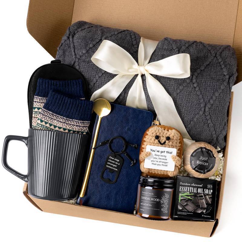 lot 19918 image: Get Well Soon Gift Baskets for Men, Self Care Package for Men, Birthday Gifts Basket with Plush Blanket Ceramic Mug Socks, Thinking Of YouAfter SurgerySympathy Gifts for Men Dad Brother Husband