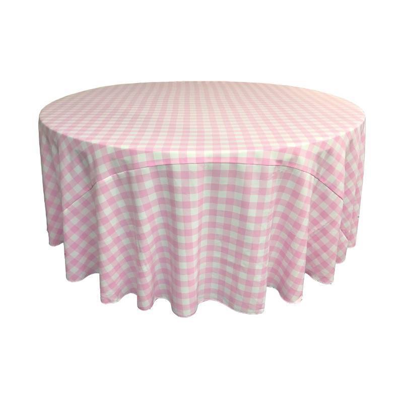 lot 3542 image: LA Linen TCcheck108R-PinkK37 Polyester Gingham Checkered Tablecloth, White & Pink - 108 in. Round