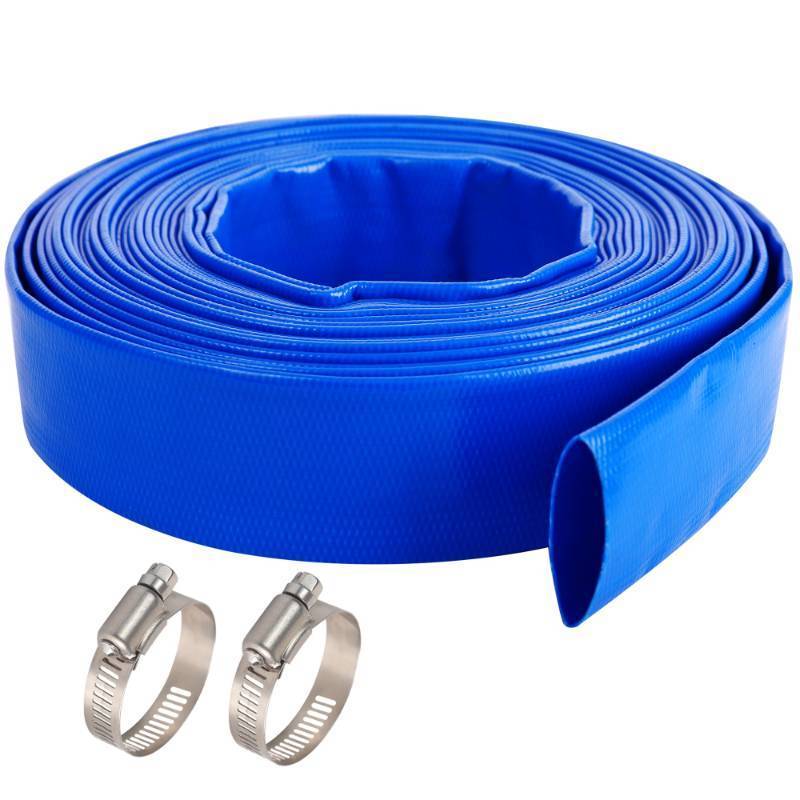 lot 12091 image: Geowaky 1 x 100 FT Pool Backwash Hose, Blue Heavy Duty Reinforced PVC Lay Flat Water Discharge Hose for Swimming Pool Filter Pump,with 2 Clamp