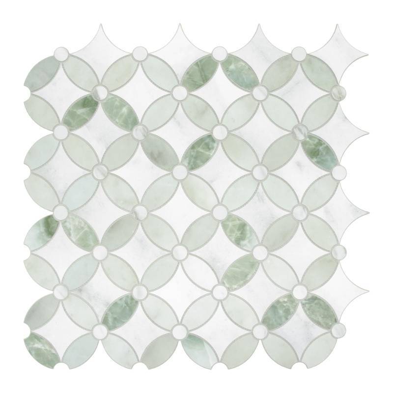 lot 6168 image: SUNWINGS 10-Sheet Peel and Stick Backsplash Coin Waterjet Tile, 11.2 x 11.2 Green Marble Looks Self Adhesive Wall Tile Stick on Backsplash for Kitchen, Bathroom, Fireplace, Shower
