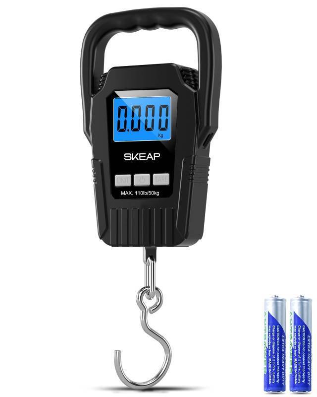 lot 12103 image: Digital Fish Scale Hanging Scale Fishing Scale, SKEAP 110lb50kg Luggage Scale,Fish Weighing Scale, Upgrade Large Handle & Backlit LCD Display, Black,Fishing Gifts for Men,Black