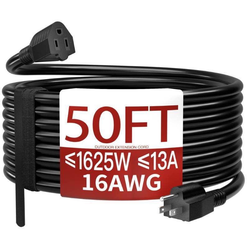 lot 12107 image: Skrizcable 163 50 FT Outdoor Extension Cord Waterproof, Weatherproof & Flame Retardant Black 3 Prong Power Cord Outside for Lawn & Garden, 13 Amps 1625 Watts 125 VAC 16AWG SJTW, ETL Listed
