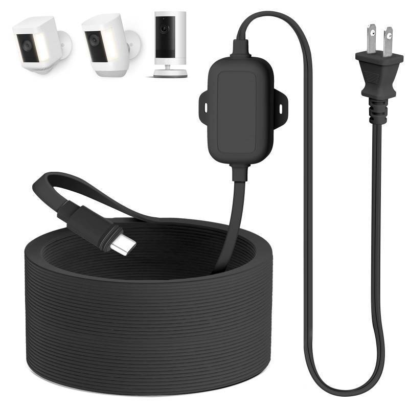lot 12108 image: 30ft Power Adapter Compatible with Spotlight Cam PlusPro (Battery), Long Flat and Weather Resistant Extension Power Cord for Security Camera, Black