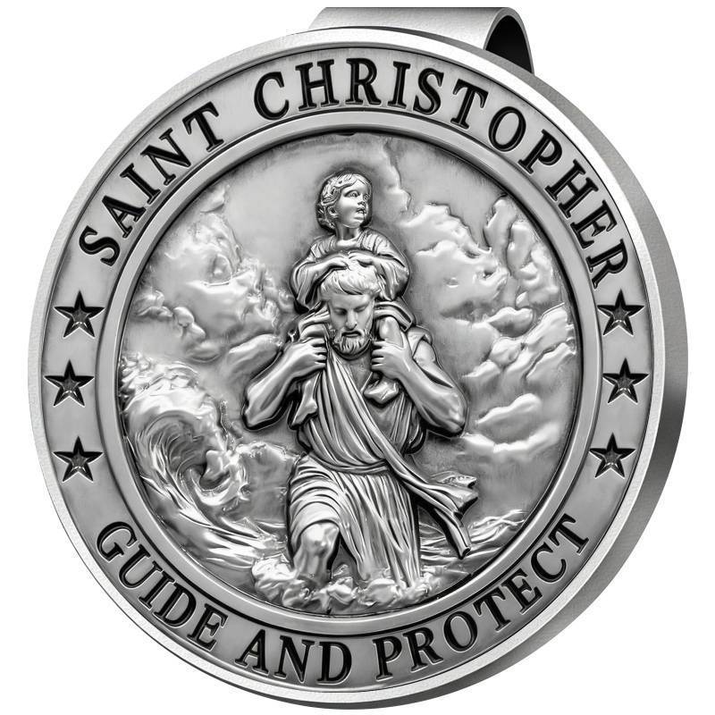 lot 6178 image: PloreWay Saint Christopher Medal for Car, Metal St. Christopher Car Visor Clip, Gifts for Catholic Men, Talisman for Safety, Automotive Visor Accessories, Gift for Drivers, Families, Friends
