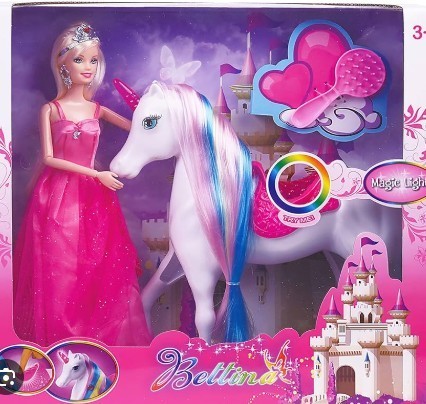 lot 3556 image: Magical Lights Unicom and Princess Doll, Horse Toys Playset,