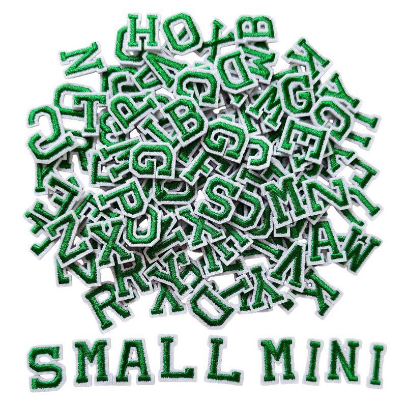 lot 4279 image: Zlettery 130pcs Iron on Letter Patches 0.7 inch, 5 Sets of 26 Embroidered Alphabet A-Z Patches for Clothing Jackets Hats Backpacks Jeans Green
