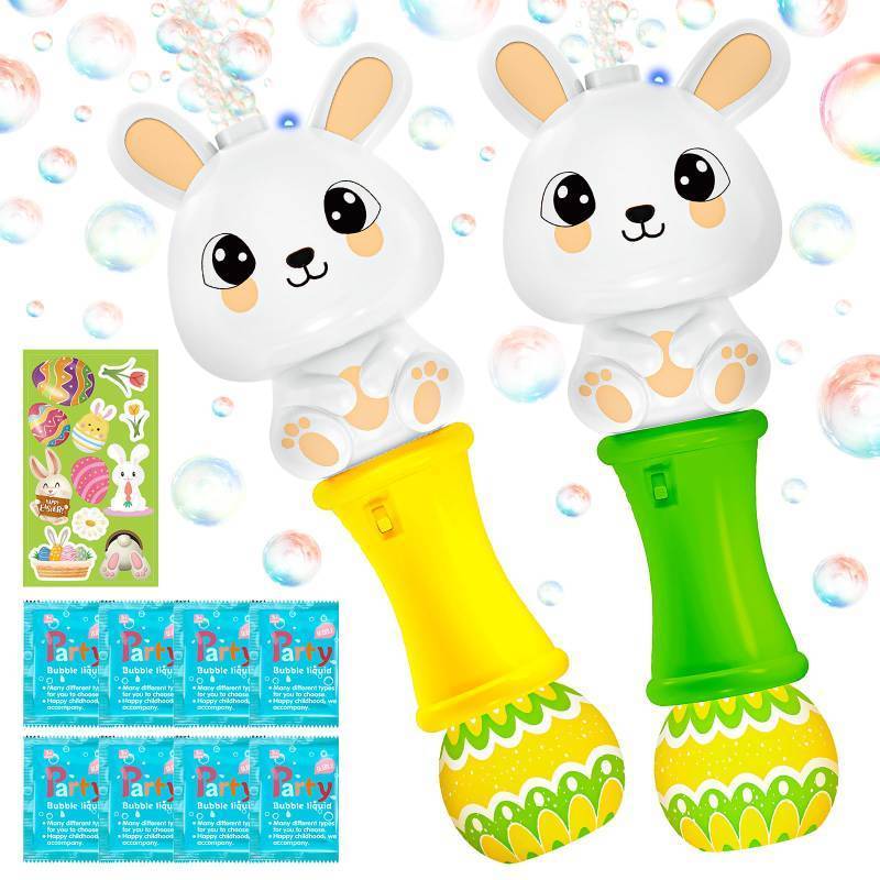 lot 6181 image: Easter Bubble Wands for Kids 2 Pack, Automatic Bubble Blower with Light for Girls Boys, Bubble Toys with Bubble Refill Solution for Easter Party Favor, Easter Basket Stuffers, Outdoor Activity