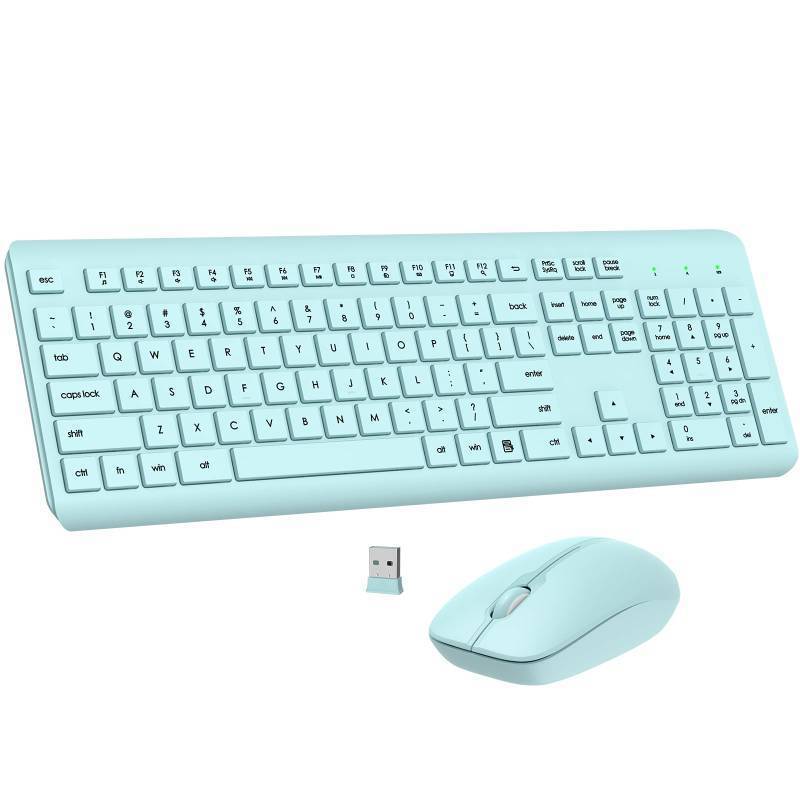 lot 6185 image: Wireless Keyboard and Mouse Combo, Full Size Silent Ergonomic Keyboard and Mouse, Long Battery Life, Optical Mouse, 2.4G Lag-Free Cordless Mice Keyboard for Computer, Mac, Laptop, PC, Windows(Green)