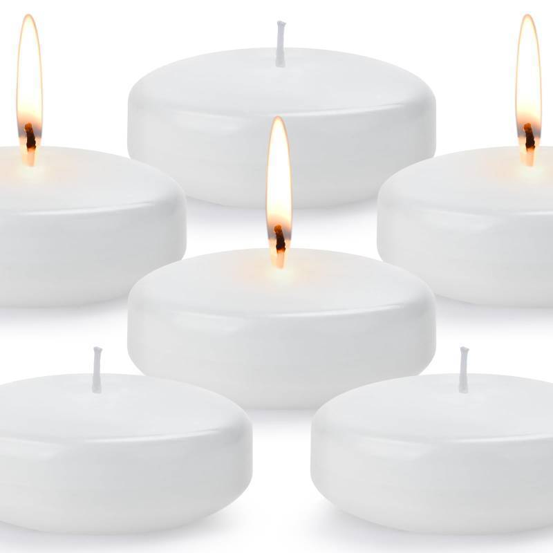 lot 11026 image: 3 inch Floating Candles, 36PACK WhiteGoldRed Floating Candle, Long Burning and Smokeless Candle for Wedding, Birthday, Pool, Holiday & Home Decoration Unscented (White)