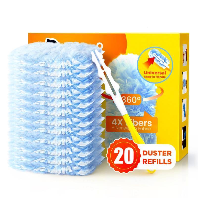 lot 19942 image: Heavy Duty Duster Refills for Swiffer Duster, 20 Count Duster Refills with 1 Handle, Multisurface 360° Dusters with 4X Microfibers, Unscented Disposable Dusters for Cleaning