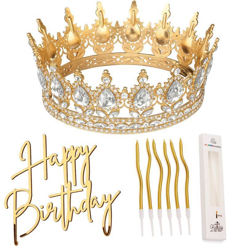 lot 4294 image: Highergo 8 Pcs Queen Crown Cake Topper Gold Rhinestone Crystal Tiara Birthday Cake Decoration for Women Princess Queen Wedding Party Photo Props