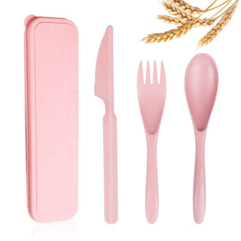 lot 4301 image: YDYTOP Reusable Travel Utensils Set with Case, Pink Wheat Straw Portable Knife Fork Spoons Tableware, Eco-Friendly BPA Free Cutlery for Kids and Adults as Travel Picnic Camping Utensils