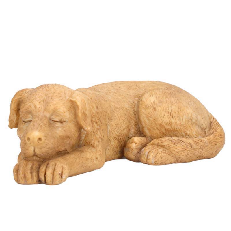 lot 4302 image: Hapivida Dog Garden Statue, 5.5in Mini Puppy Garden Memorial Stone Sleeping Dog Statue Decor Outdoor Resin Realistics Sculptures Gift Yellow