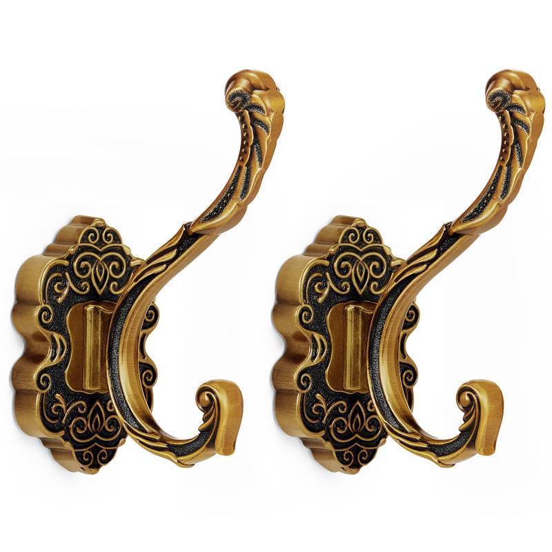 lot 4306 image: Zonon 2 Pcs Antique Gold Wall Hooks Set Vintage Coat & Towel Hooks for Entryway, Bathroom, Bedroom Decorative Heavy Duty Wall Mounted Unique French Country Curtain Holder for Keys, Hats Bags, Clothes